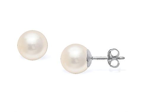 14k White Gold 7-7.5mm Fresh Water Pearl Stud Earrings